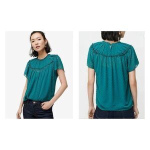 J. Crew Gathered Bib Top in Drapey Swiss Dot, Green (Spicy Jade) Size S NWT